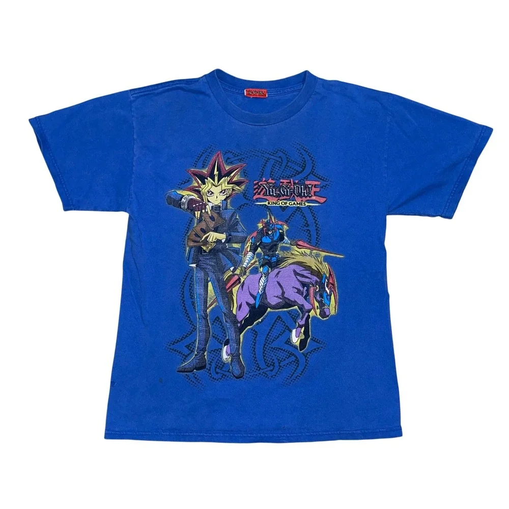 Vintage Yu-Gi-Oh King of Games Graphic T-Shirt Kids Blue Yugi Gaia Anime Tee
